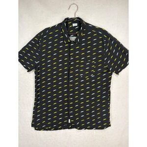 Eubi Mens Summer Shirt Medium Black Crocodile Alligator Print Viscose Button Up